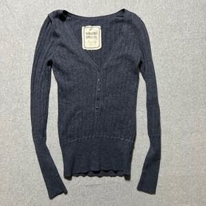 Mossimo Supply Co Vintage Ribbed 90's Henley V Neck Long Sleeve Top Blue Large